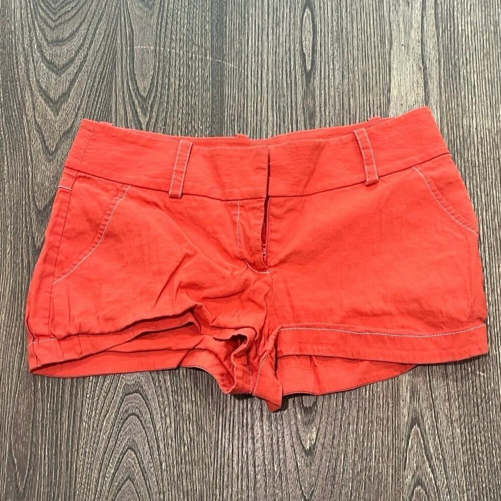 Bebe Womens Linen Blend Shorts Mid Rise Stretch Slash Pockets Orange Size 6